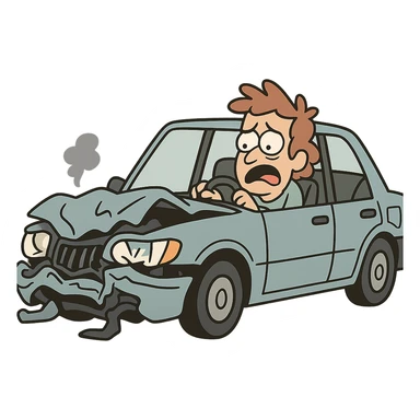 flat toon style crashed car sticker
