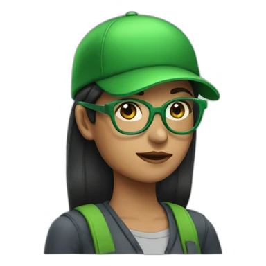 Dark haired girl with green cap and glasses sticker