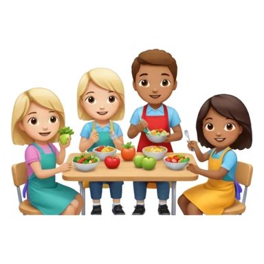 Kinder essen ein gesundes Mittagessen im Kindergarten sticker