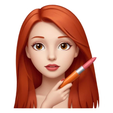 una chica con pose divertida de 18 años con los labios con pintalabios nude y los ojos maquillados, de piel blanca con el pelo liso, largo y pelirrojo, ojos marrones sticker