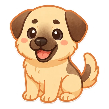 colorful and cheerful cartoon sticker of a Kurdish dog (native dog of Kurdistan, e.g., Kurdish shepherd dog), no text, suitable for WhatsApp and Instagram, transparent background sticker