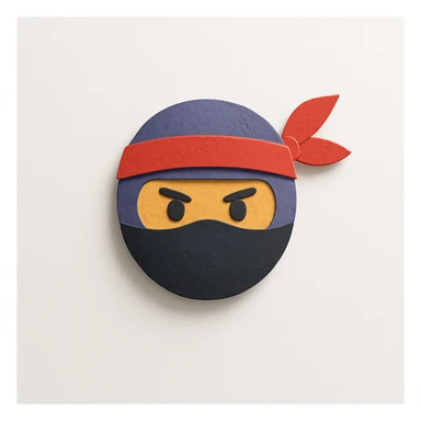 ninja emoji, masked face, headband, layered paper effect, cutout look, paper craft icon style sticker