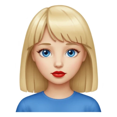 A girl with blonde hair and bangs, blue eyes, red lips sticker
