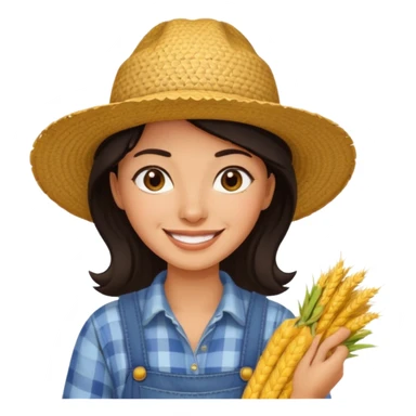 farmer dark hair woman with straw hat sticker