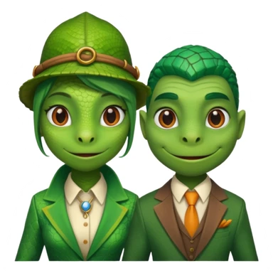 Female lizard and male lizard wearing human clothes sticker