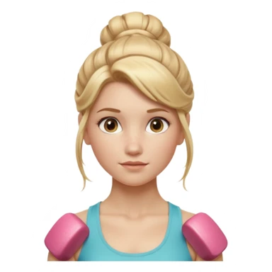 Cinematic Realistic Workout Girl Portrait, depicted with lifelike skin texture, subtle rosy undertones, and soft natural lighting that enhances the gentle contours of her face. Her intricately detailed golden blonde hair is elegantly styled in an updo, sticker