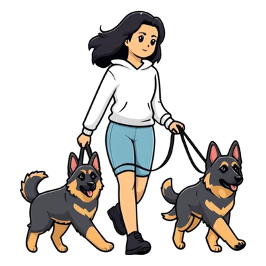 girl with long black hair walking a German Shepherd sticker
