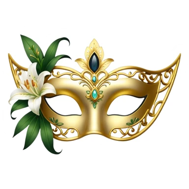 golden masquerade eye mask with white lily flower on the side sticker