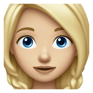 A blonde girl with slightly wavy hair that is to her chest, and blue eyes with mascara sticker