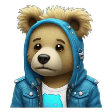 little blue neon punk bear upsad sticker