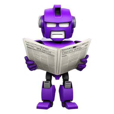 emoji that's a transformer, purple, holding a newspaper sticker