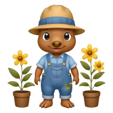 platypus wearing a gardening hat and denim overalls with flowers sticker