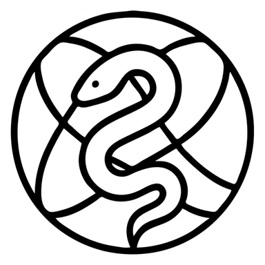 abstract white snake in a circular network pattern, minimalistic logo sticker