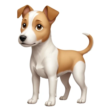 a full body facing front on of a buff white parson russell terrier looking dog the size of a kelpie with light brown long ears resting on its face and a light brown patch above one eye and a large snout. the rest of the dog is completely white.  sticker