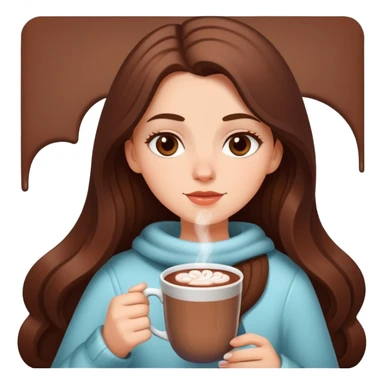 white girl with brown long hair and a hot chocolate sticker