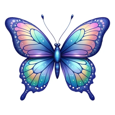 Pastel sparkly indigo glittery iridescent rainbow transparent butterfly with detailed intricate patterns sticker