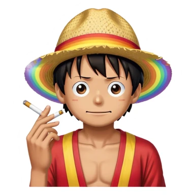 Luffy with a cigarette and rainbows sticker