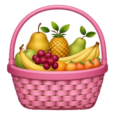 Pink basket, plaid lining, with both food, drink and fruits sticker