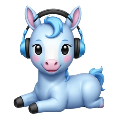 Unicornio bebé azul sentado escuchando música con auriculares negros sticker
