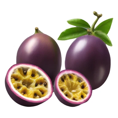 One passionfruit and one piece of cut passionfruit sticker