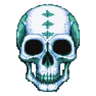 A pixelated skull with X eyes sticker