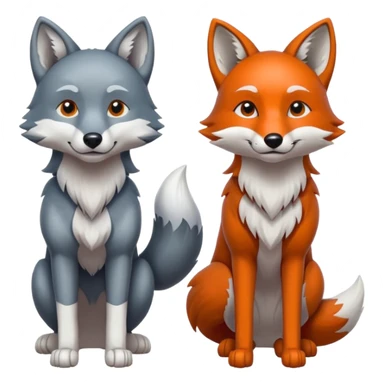draw a wolf and a fox together in different poses sticker