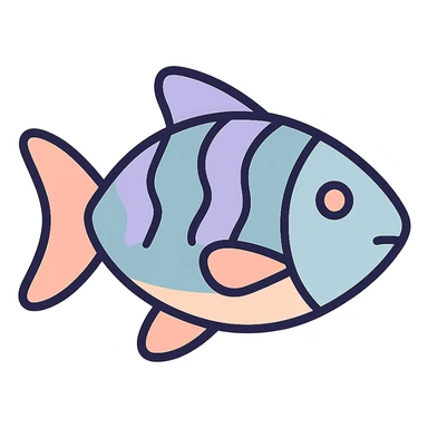 ordinary fish, icon-color-outlined style, thin clean contours, soft rounded shapes, pastel palette #98B5BC, #B5B3C1, #C9A3C9, #E4C0CA, #F7DCD1, #F7C0AA, detailed shadows and highlights, soft lighting, transparent background, minimalism, not cute, no decoration, no eastern elements sticker