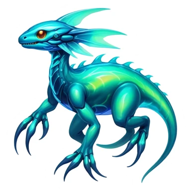 Exotic futuristic bioluminescent translucent transparent lush warm-colored neon-glowing iridescent Fakémon-Fionbri-Vernid-creature sticker