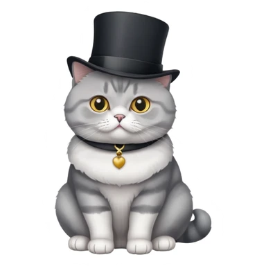 British Shorthair cat full body sitting with a top hat sticker
