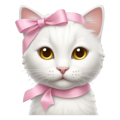 White kitty with pastel pink ribbon on head sticker