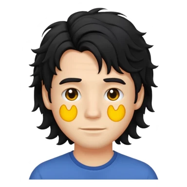 back view of a male with tousled middle-long wavy black hair, emoji style sticker