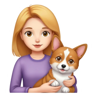 Girl holding a cat and a corgi sticker