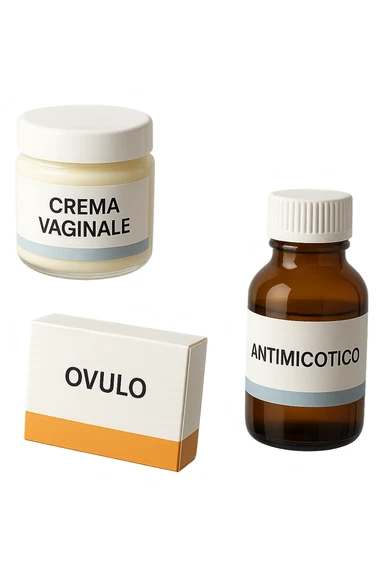 un barattolo di crema con la scritta "crema va**ale", una scatola con farmaco con la scritta "ovulo", un barattolo di farmaco con la scritta "antimicotico" in italiano sulle etichette, fluttuano in aria, IPERREALISTICO 4K sticker
