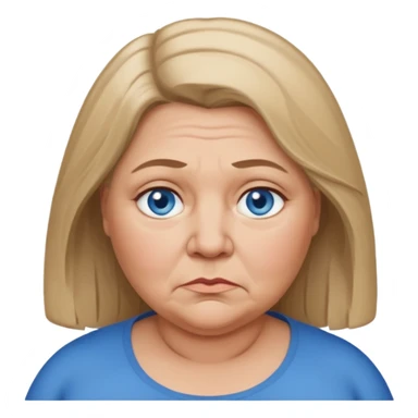 Head image of older very fat dark blonde woman with shoulder length hair and blue eyes. Neutral expression bordering on sad. sticker
