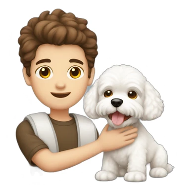a brown hair boy with a bichon maltes sticker