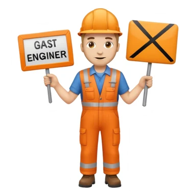 emoji style railway engineer full body in orange overalls, holding a sign in front of their chest sticker