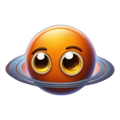 orange planet with a cartoon smirking with big courageous eyes sticker