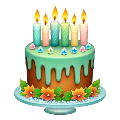 fall cake adorned with overflowing raw pastel crystals, leaves and candles sticker