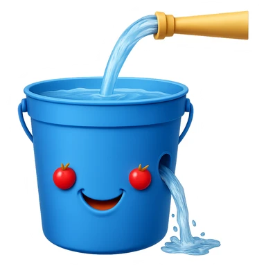 Remove the eyes from the bucket, add a hole in the side with water leaking out. Keep the style consistent with the original and maintain a transparent background. sticker