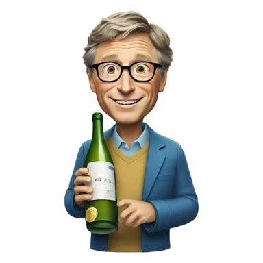 Bill Gates is holding a bottle of sparkling wine sticker