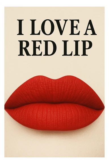 Replace the text with 'I love A Red Lip' while keeping the bold matte red lips and closed mouth style. Preserve the original font and layout. sticker