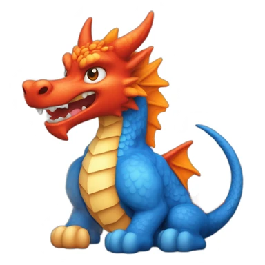 Un dragon mi loup de couleur rouge, bleu, blanc et orange moutardes, avec des corne orange moutard. Il qui crache du feux sticker