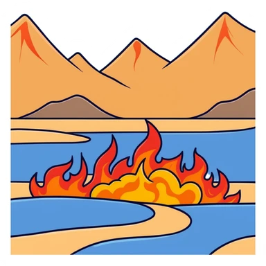 hot burning sand with flames and smoke rising from desert ground sticker