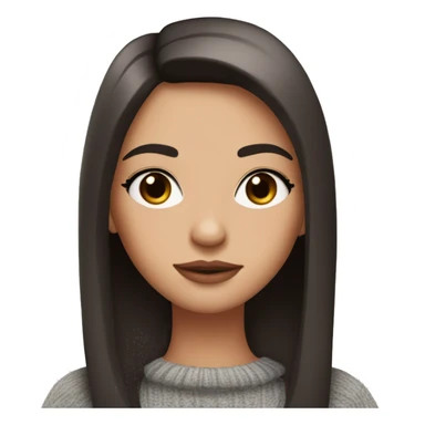 the girl has fair skin, dark straight hair, sweater, brown eyes, pink lips, long eyelashes sticker