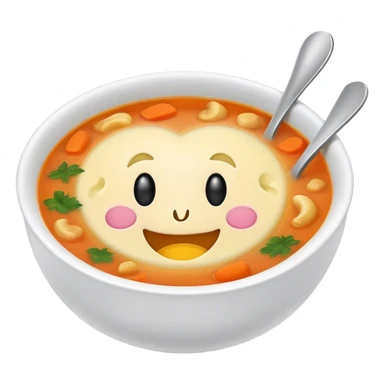 a bowl of soup with a happy face in the soup looking out sticker
