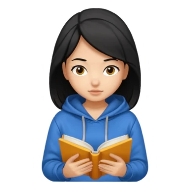 I want a girl emoji black hair and medium skin tone reading book wearing hoddie sticker