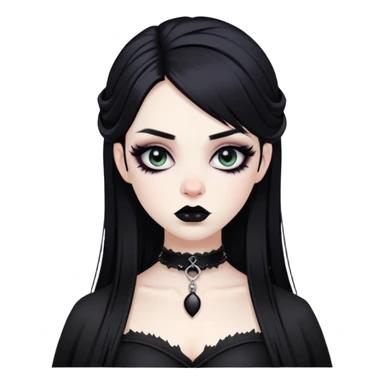 black goth with pale skin, dark makeup, black hair sticker