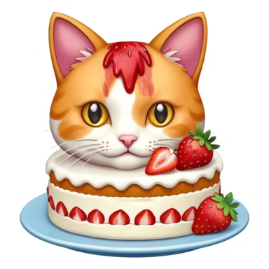 cat eating strawberry cake sticker