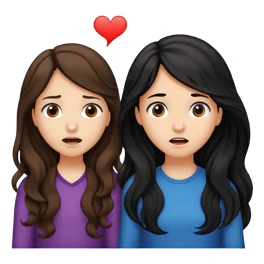 

 
Two girls are talking; one girl who have a ling wayv brown hair looks confused with question , while the other girl with long black hair explains something.  sticker