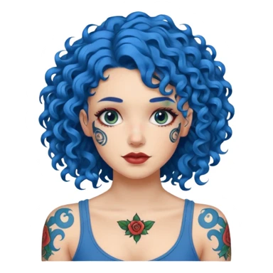 blue hair curly tattooes sticker